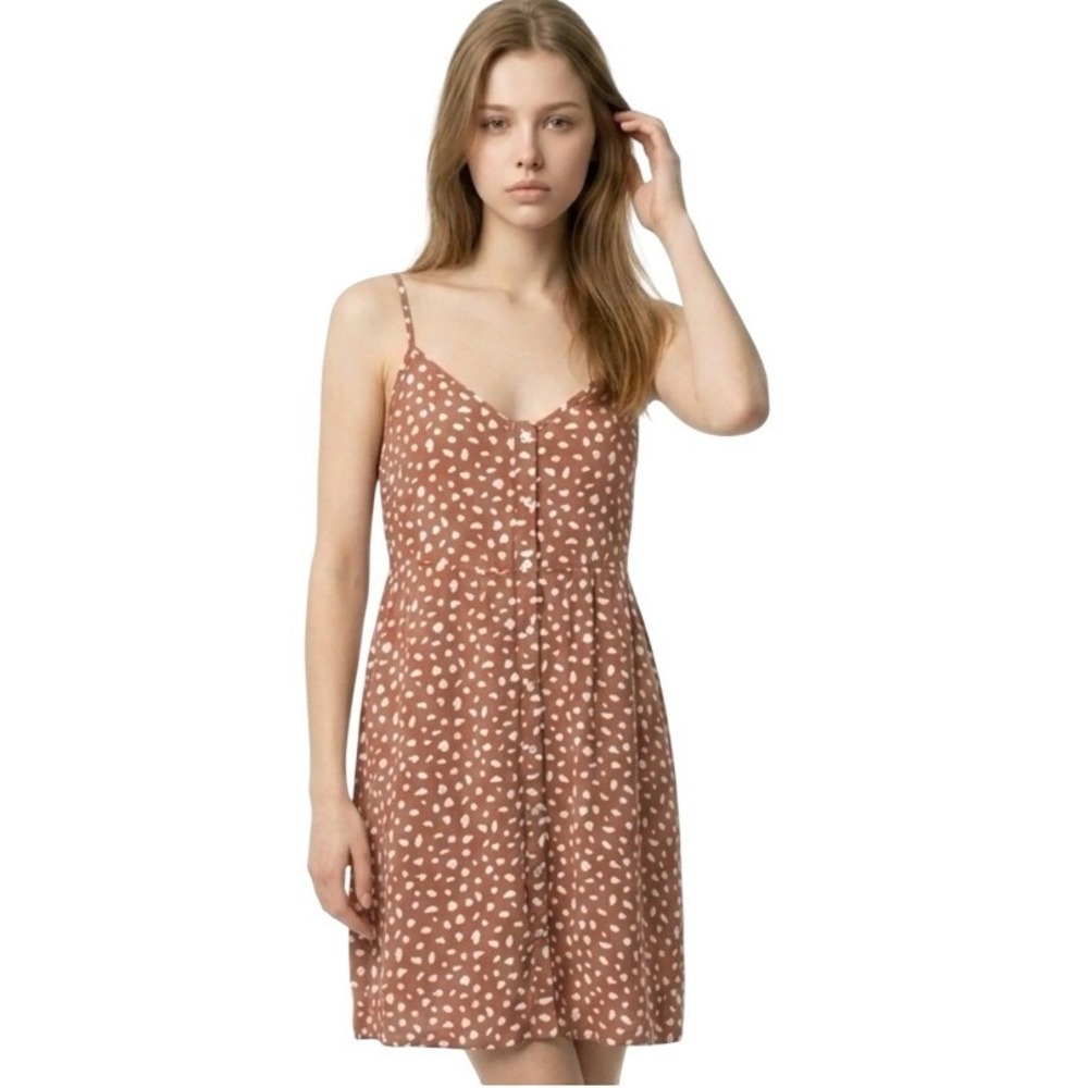 Aerie Brown White Pebble Print Mini Dress Size M Vacation Feminine Beach Casual